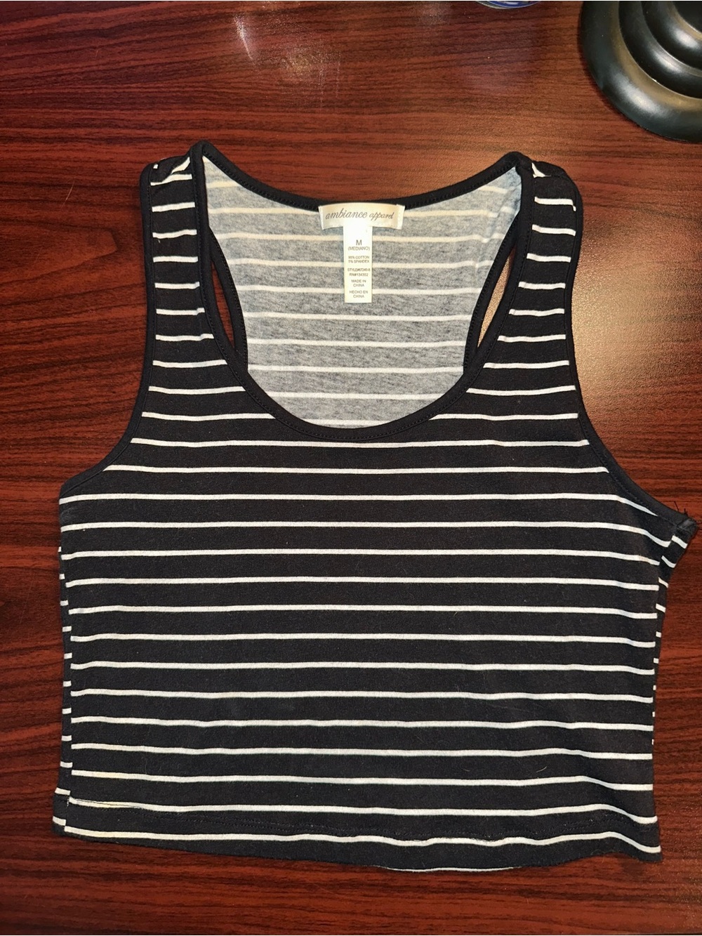 Ambiance Black & White Striped Cropped Racerback Tank